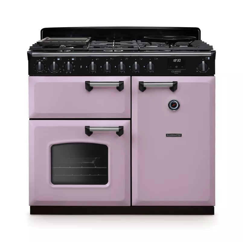 Rangemaster Classic Deluxe 100cm Dual Fuel Range Cooker - Heather & Chrome | CLDL100DFPHTH/CM1