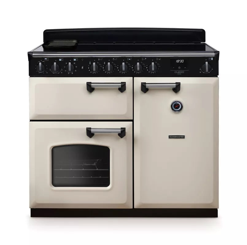Rangemaster Classic Deluxe 100cm Induction Range Cooker - Pale Cream & Chrome | CLDL100EIPPCR/CM1