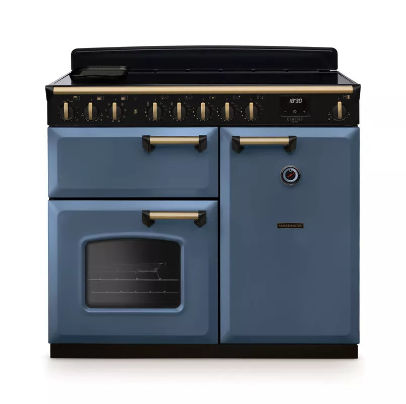 Rangemaster Classic Deluxe 100cm Induction Range Cooker - Stone Blue & Chrome | CLDL100EIPSTB/CM1