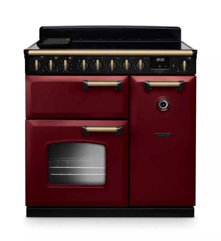 Rangemaster Classic Deluxe 90cm Induction Range Cooker - Bordeaux & Brass | CLDL100EIPBOR/AB1