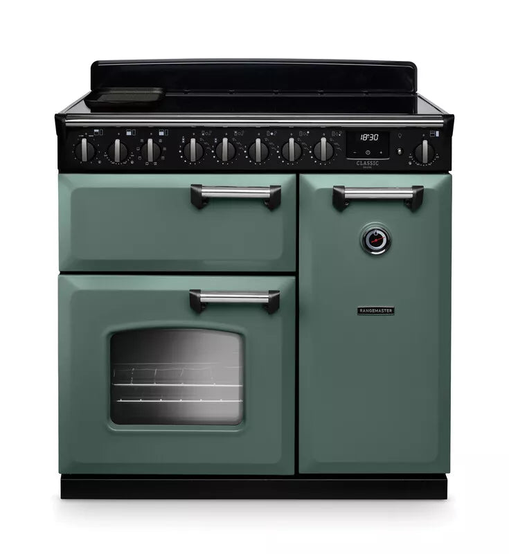 Rangemaster Classic Deluxe 90cm Induction Range Cooker - Mineral Green & Chrome | CLDL100EIPMGR/CM1