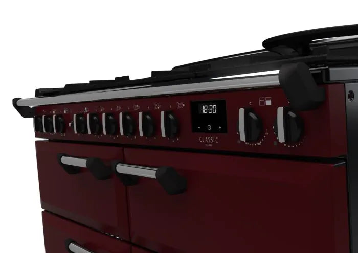 Rangemaster Classic Deluxe 110cm Dual Fuel Range Cooker (Slow Cook) - Bordeaux & Chrome | CLDLB110DFPBOR/CM1