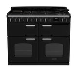 Rangemaster Classic Deluxe 110cm Dual Fuel Range Cooker (Slow Cook) - Glossy Black & Chrome | CLDLB110DFPGBL/CM1
