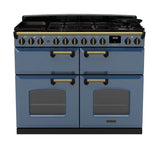 Rangemaster Classic Deluxe 110cm Dual Fuel Range Cooker (Slow Cook) - Stone Blue & Brass | CLDLB110DFPSTB/AB1