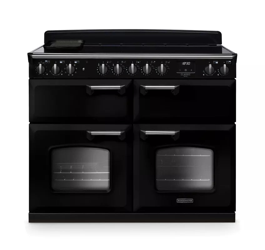 Rangemaster Classic Deluxe 110cm Induction Range Cooker (Slow Cook) - Gloss Black & Chrome | CLDLB110EIPGBL/CM1