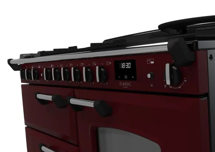 Rangemaster Classic Deluxe 110cm Dual Fuel Range Cooker - Bordeaux & Chrome | CLDLO110DFPBOR/CM1