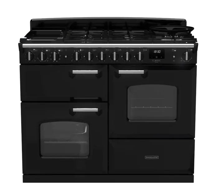 Rangemaster Classic Deluxe 110cm Dual Fuel Range Cooker - Charcoal Black & Chrome | CLDLO110DFPCBL/CM1