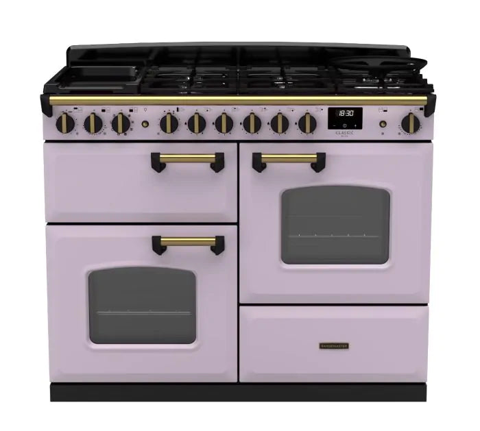 Rangemaster Classic Deluxe 110cm Dual Fuel Range Cooker - Heather & Brass | CLDLO110DFPHTH/AB1