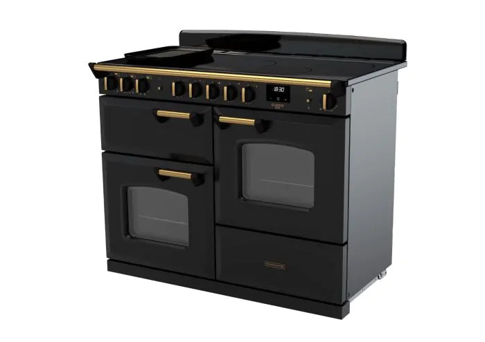 Rangemaster Classic Deluxe 110cm Induction Range Cooker - Charcoal Black & Brass | CLDLO110EIPCBL/AB1