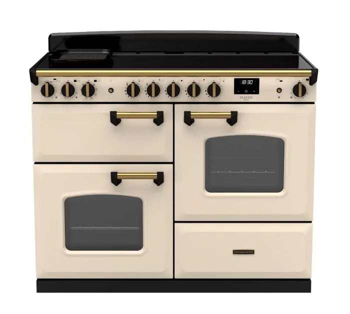 Rangemaster Classic Deluxe 110cm Induction Range Cooker - Pale Cream & Brass | CLDLO110EIPPCR/AB1