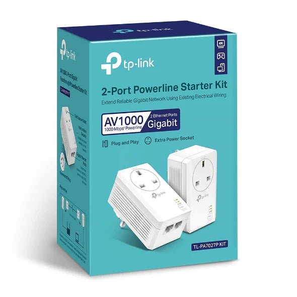 TP Link AV1000 2-Port Gigabit Passthrough Powerline Starter Kit | TL-PA7027PKIT